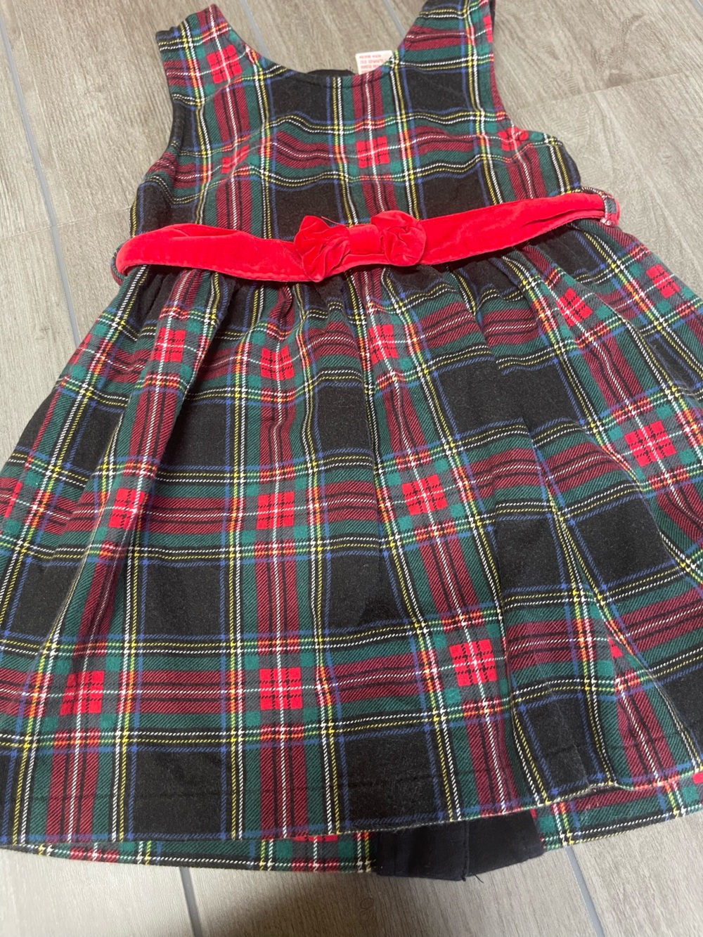 Vintage Gymboree Red & Green Tartan Skater Skirt with Red Velvet Waistband